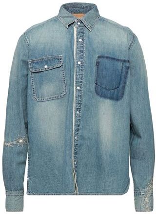Uomo Camicia jeans Blu 2 100% Cotone Rayon