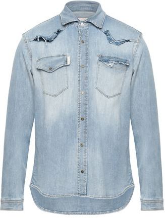 Uomo Camicia jeans Blu S 99% Cotone 1% Elastan