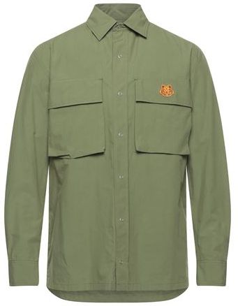Uomo Camicia Verde militare S 100% Cotone