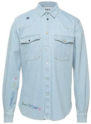 Uomo Camicia jeans Blu S 98% Cotone 2% Elastan