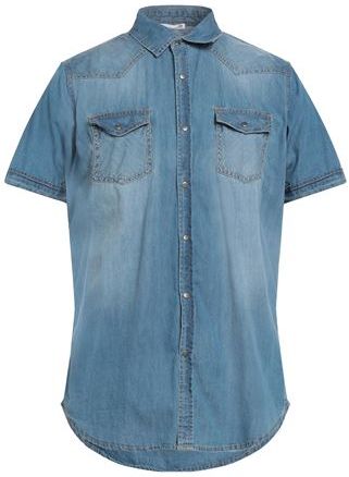 Uomo Camicia jeans Blu M 100% Cotone