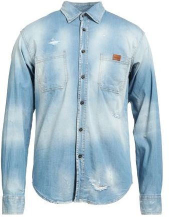 Uomo Camicia jeans Blu M 98% Cotone 2% Elastan
