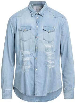 Uomo Camicia jeans Blu 40 98% Cotone 2% Elastan