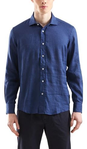 Uomo Camicia Blu S Lino