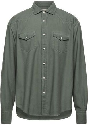 Uomo Camicia Verde militare S 100% Cotone