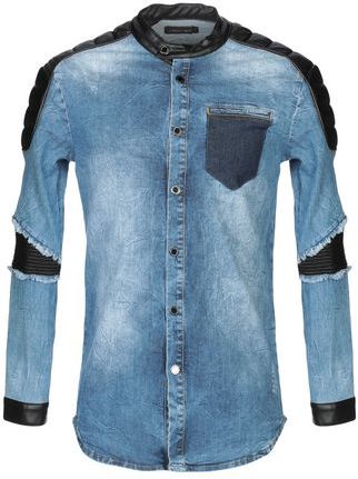 Uomo Camicia jeans Blu S 97% Cotone 3% Elastan