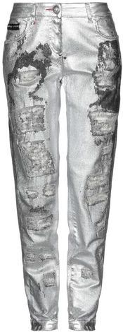 Donna Pantaloni jeans Argento 26 100% Cotone