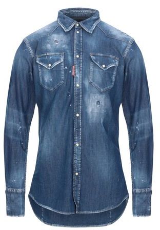Uomo Camicia jeans Blu 50 98% Cotone 2% Elastan
