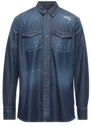 Uomo Camicia jeans Blu S 100% Cotone