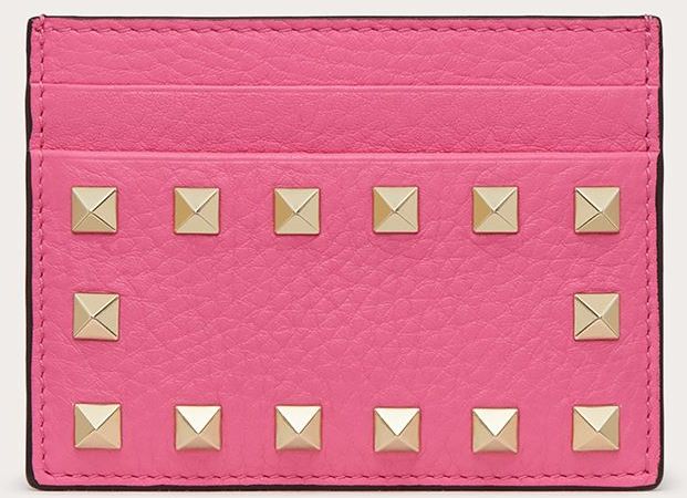 Portacarte Rockstud In Vitello Granato Donna Rosa 100% Pelle Di Vitello - Bos Taurus OneSize