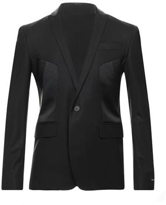 Uomo Blazer Nero 48 96% Lana Vergine 4% Elastan Pelle di agnello Seta Poliestere