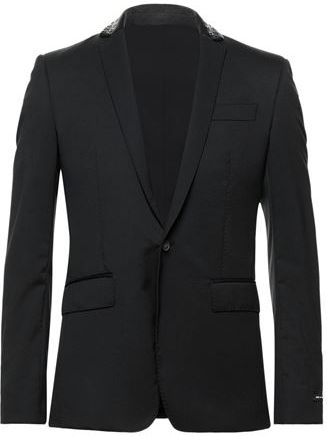 Uomo Blazer Nero 46 98% Lana Vergine 2% Elastan Pelle di agnello