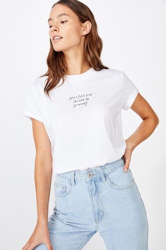 - Classic Slogan T Shirt - First love/white