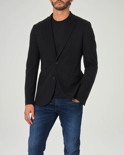 Blazer nero a due bottoni in jersey di viscosa stretch