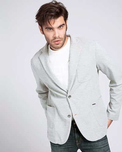 "Blazer grigio chiaro in jersey di cotone con taschino"