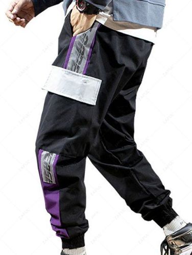 Letter Print Contrast Cargo Jogger Techwear Pants