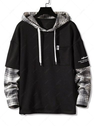 Letter Print Plaid Faux Twinset Hoodie