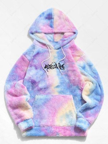 Tie Dye Letter Embroidery Fluffy Hoodie