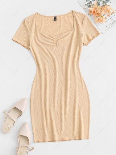 Ribbed Ruched Bodycon Dress