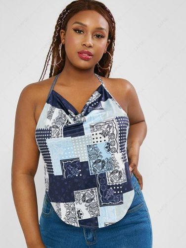 Plus Size Halter Patchwork Paisley Print Bandana Top