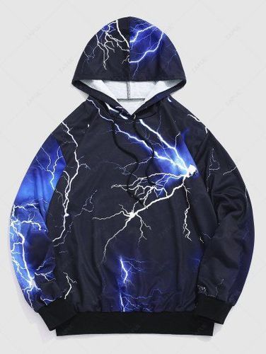 Allover Lightning Print Drawstring Streetwear Hoodie