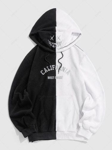 Cartoon Face Embroidered Letters Print Color Block Vintage Hoodie