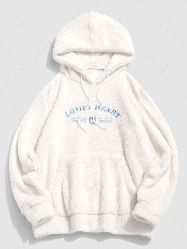 Letters Embroidered Fuzzy Hoodie