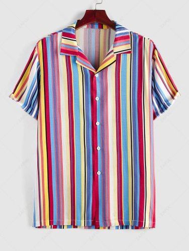 Colorful Jacquard Rainbow Pattern Vertical Stripe Button Up Shirt