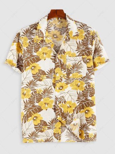 Hawaiian Tropical Leaves Flower Print Summer Vacation Shirt