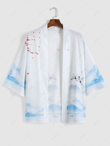 Open Front Floral Landscape Print Kimono Cardigan Shirt