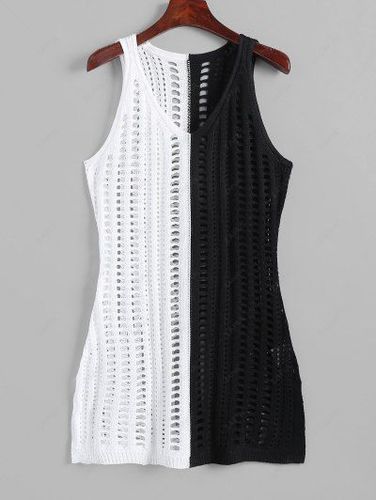 Crochet Colorblock Slit Tunic Cover Up Dress