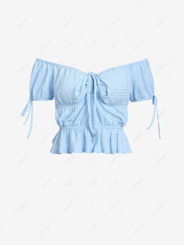 Tie Puff Sleeve Off Shoulder Peplum Hem Blouse