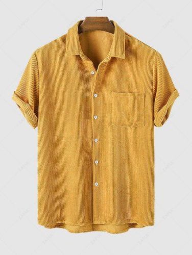 Corduroy Solid Color Casual Short Sleeves Shirt