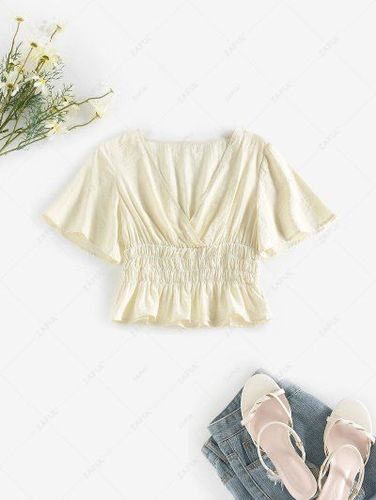 Smocked Waist Peplum Hem Surplice Blouse