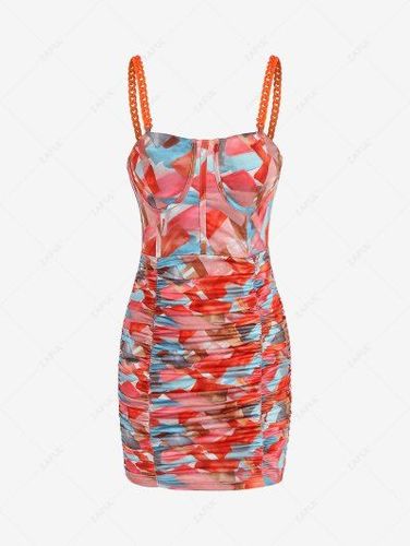 Ruched Abstract Printed Corset-style Bustier Dress