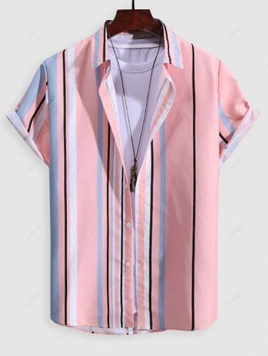 Multicolored Striped Short Sleeve Button Up Shirt