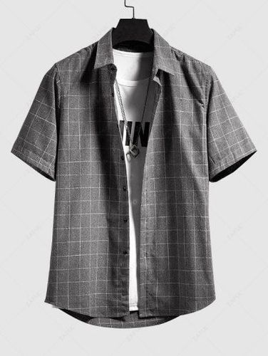 Checkered Print Short Sleeve Button Up Casual Shirt