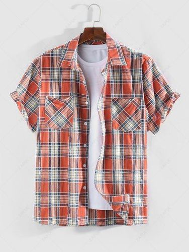 Plaid Pattern Double-pocket Topstitching Shirt