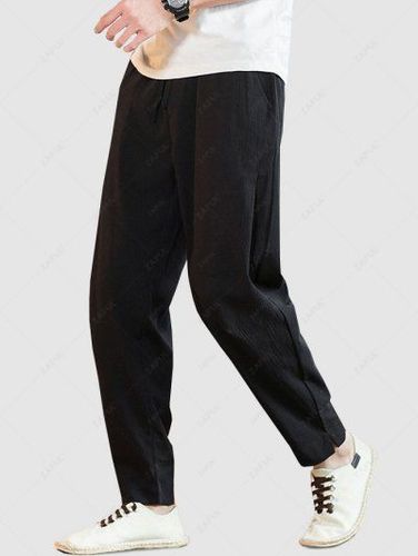 Solid Pocket Drawstring Casual Beam Feet Pants