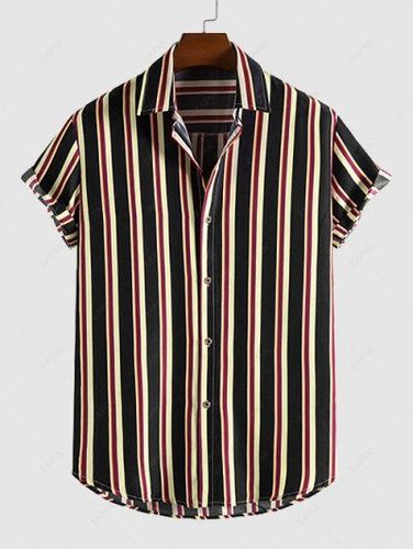 Vintage Striped Print Turn-down Collar Shirt