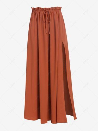 Side Slit Solid Color Drawstring Vacation Maxi Skirt