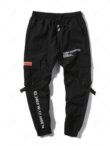 Letter Print Flap Pockets Cargo Jogger Techwear Pants