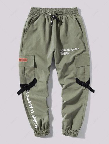 Letter Print Flap Pockets Cargo Jogger Techwear Pants