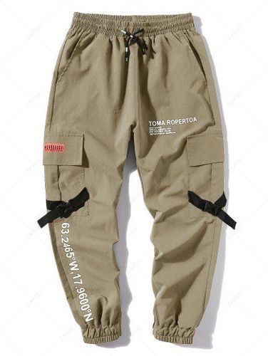 Letter Print Flap Pockets Cargo Jogger Techwear Pants