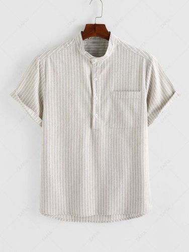 Pinstripe Half Button Short Sleeve Shirt