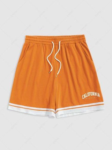 Drawstring CALIFORNIA Printed Color Spliced Shorts