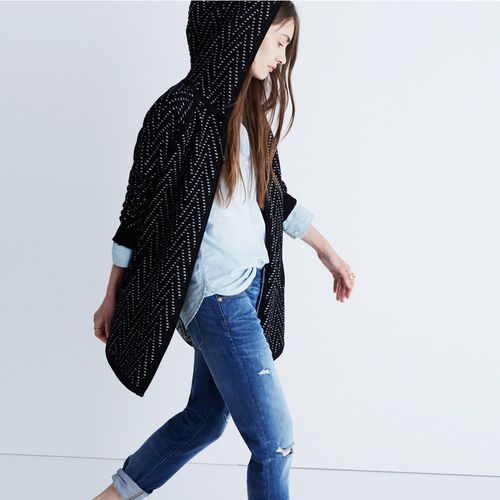 Hooded Herringbone Cardigan Sweater