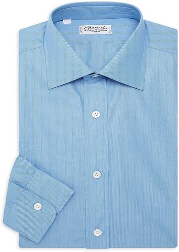Contemporary-Fit Micro-Stripe Cotton Shirt - Blue - Size 16