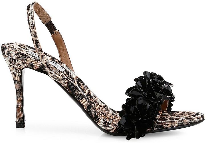 x Johanna Ortiz Embellished Leopard-Print Slingback Sandals - Size 5.5