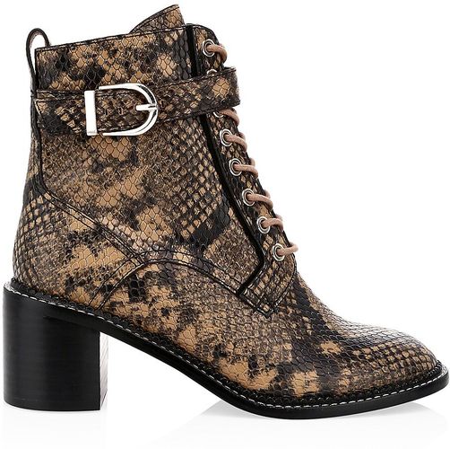 Raster Block-Heel Python-Embossed Leather Combat Boots - Camel - Size 5